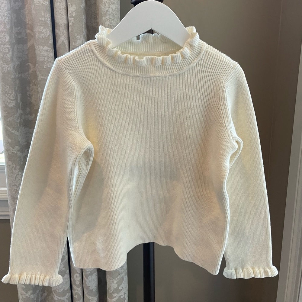 GAP Toddler Ruffle Turtleneck Sweater, Ivory Frost Beige, 5T